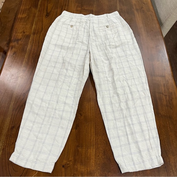 New! Madewell Pleated Taper Linen Blend Wide-Leg Pants in Windowpane Size 10 - Picture 4 of 11